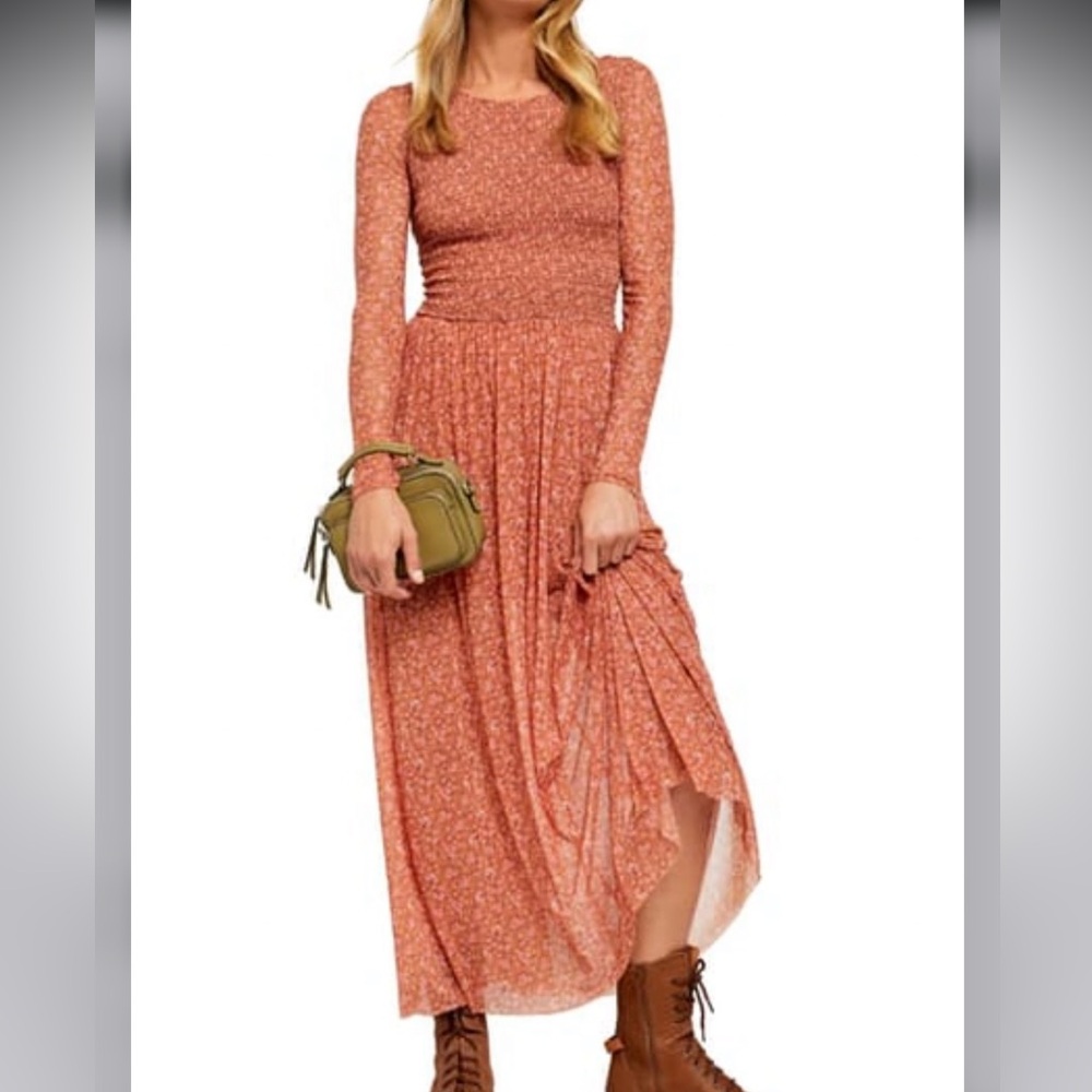 Free People Rust Floral Long Sleeve Maxi Dress